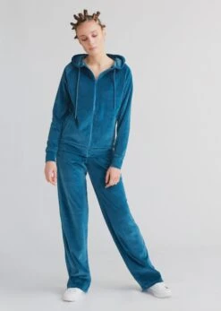 Nicki-Kapuzenjacke Aus Bio-Baumwolle - Donaublau -MELA Geschaft 1464 1271 044 samitg weicher Nickianzug in petrol blau nachhaltig aus reiner GOTS Bio Baumwolle vegan und fair 1280x1280