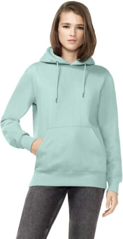Organic Unisex Hoodie - Slate Green 5 Organic Unisex Hoodie - Slate Green -MELA Geschaft COR51P SLGR oekofaires kapuzen sweatshirt tuerkis unisex schnitt model 1280x1280