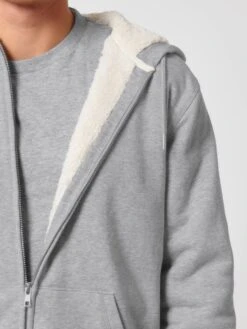 Gefütterte Unisex Kapuzenjacke Aus Bio-Baumwolle - Heather Grey -MELA Geschaft Detail Reissverschluss Innenfutter flauschig U956 250 1280x1280