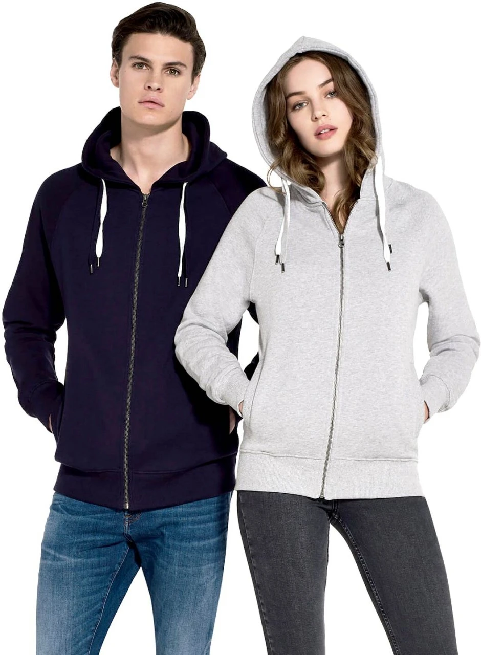 Unisex Biobaumwoll Zip-Up Hoody Mit Seitentaschen - Grau-meliert 4 Unisex Biobaumwoll Zip-Up Hoody Mit Seitentaschen - Grau-meliert – Bild 4