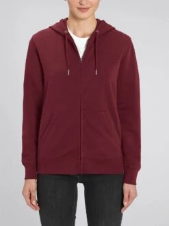 Unisex Kapuzenjacke Aus Bio-Baumwolle - Burgundy 12 Unisex Kapuzenjacke Aus Bio-Baumwolle - Burgundy -MELA Geschaft U820 244 Unisex Zip Up Hoodie faire Produktion fm front 1280x1280