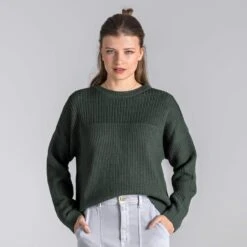 Strickpullover Aus Bio-Baumwolle - Dark Khaki -MELA Geschaft damen pullover mercerisierte bio baumwolle TS021 58 1280x1280