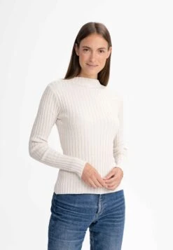 Fairtrade Strickpullover Namari - Cream Melange -MELA Geschaft damen strickpullover mela cream melange gerippt fairtrade bio baumwolle namari crmm 1280x1280