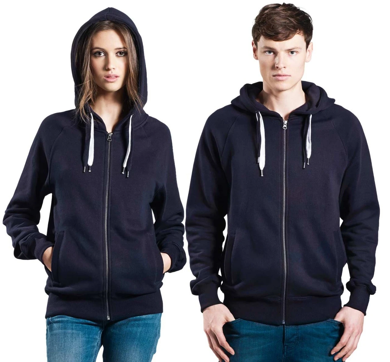 Unisex Biobaumwoll Zip-Up Hoody Mit Seitentaschen - Navy 3 Unisex Biobaumwoll Zip-Up Hoody Mit Seitentaschen - Navy – Bild 3