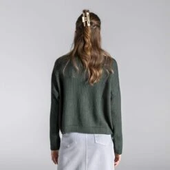 Strickpullover Aus Bio-Baumwolle - Dark Khaki -MELA Geschaft rueckansicht damen strickpullover dark khaki bio baumwolle fairtrade beeke strick online shop TS021 58 1280x1280