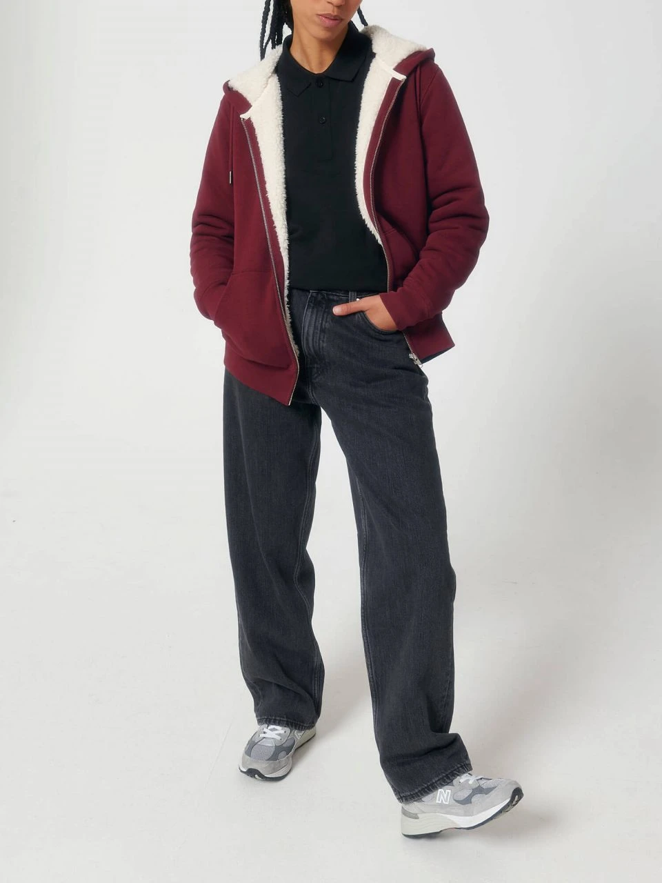 Gefütterte Unisex Kapuzenjacke Aus Bio-Baumwolle - Burgundy 4 Gefütterte Unisex Kapuzenjacke Aus Bio-Baumwolle - Burgundy – Bild 4